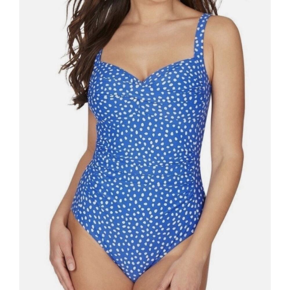 Nip Tuck Swim Joanne Polka Dot Multi-Fit Cup Ruched Front One Piece Swimsuit 10